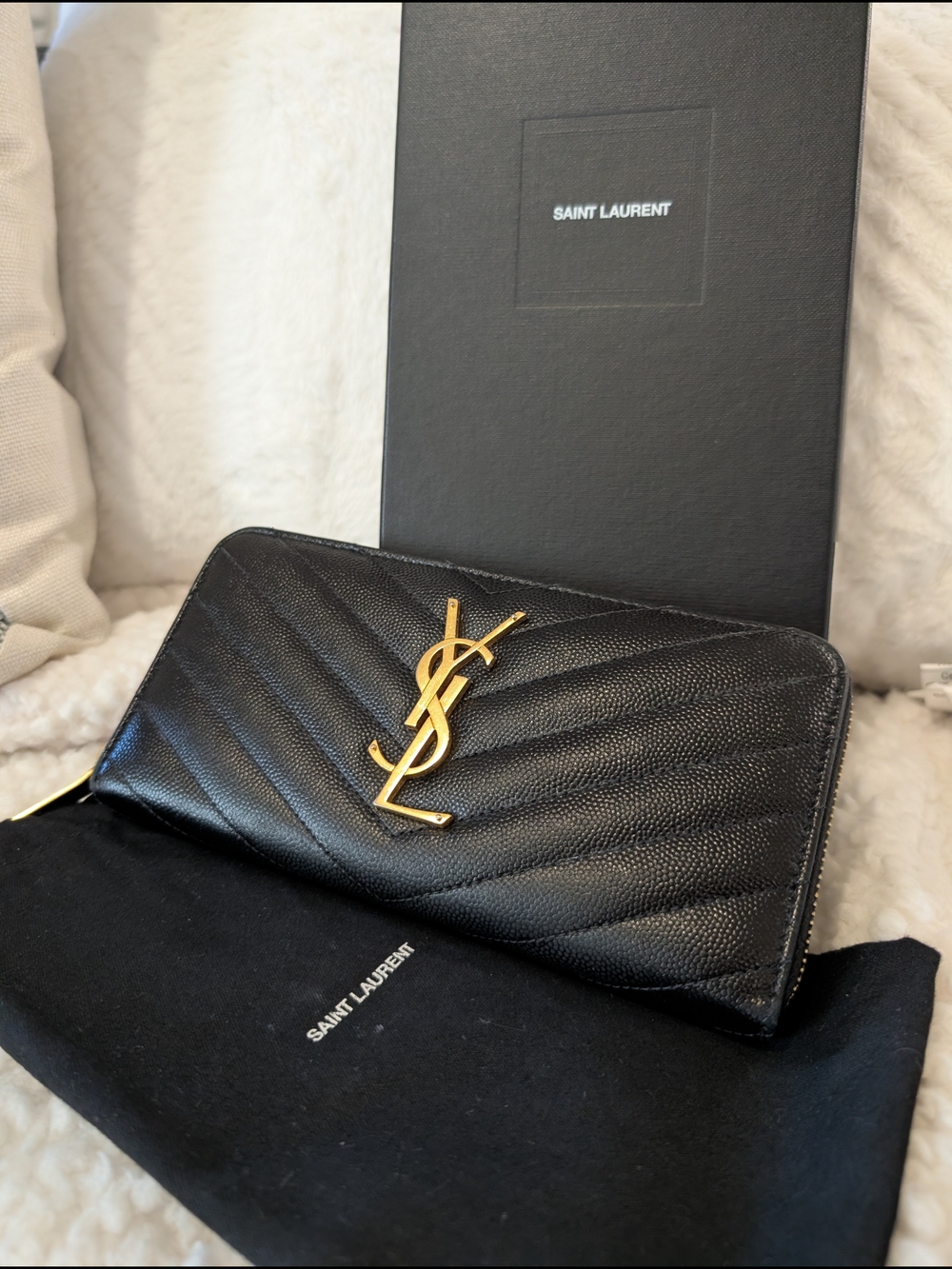 Saint Laurent Black Quilted Leather Zip Wallet with Gold Logo - Picture 3 of 11